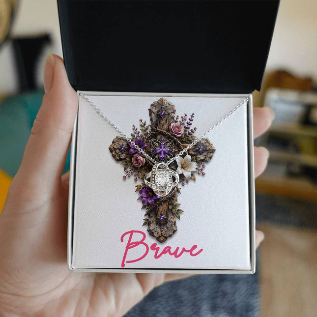 Brave Cross Roses | Christian Love Knot Necklace | Her Word