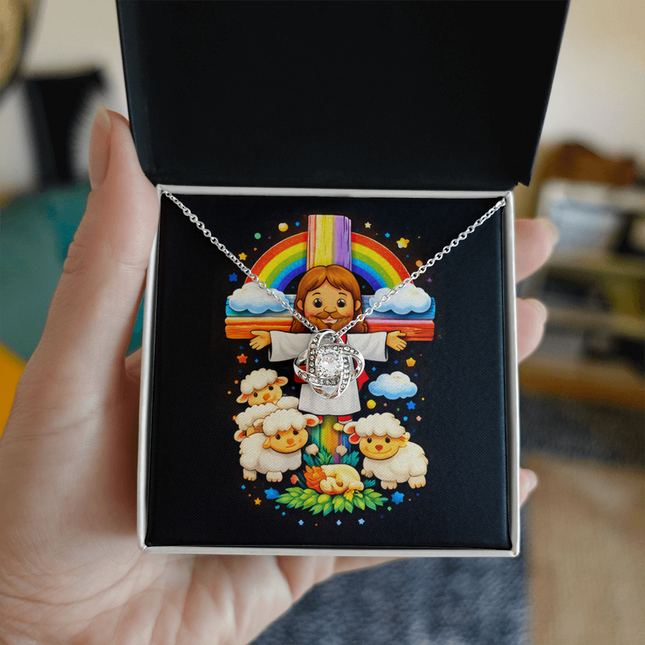 Jesus And Little Lambs | Christian Love Knot Necklace | Gift for Kids