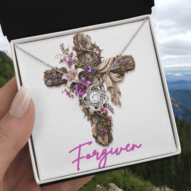 Forgiven Cross Lilies | Christian Love Knot Necklace | Her Word
