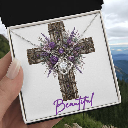 Beautiful Cross Lavender Sprigs | Christian Love Knot Necklace | Her Word
