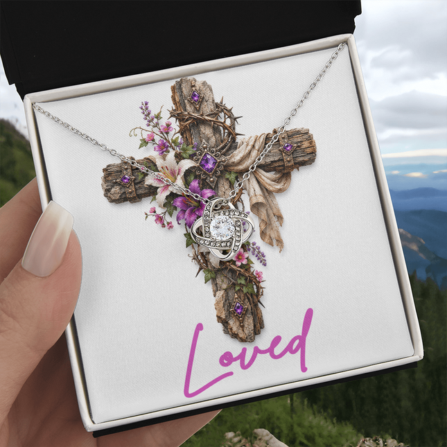 Loved Cross Lilies | Christian Love Knot Necklace | Her Word