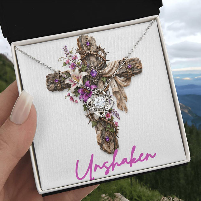 Unshaken Cross Lilies | Christian Love Knot Necklace | Her Word