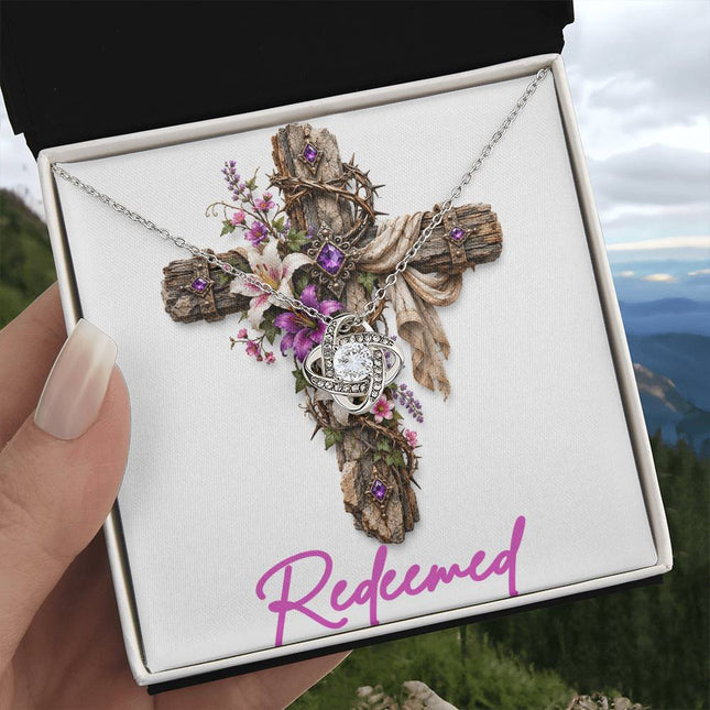 Redeemed Cross Lilies | Christian Love Knot Necklace | Her Word