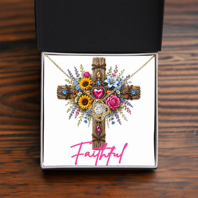 Faithful Cross Flowers | Christian Love Knot Necklace | Her Word
