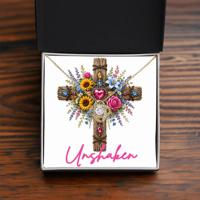 Unshaken Cross Flowers | Christian Love Knot Necklace | Her Word