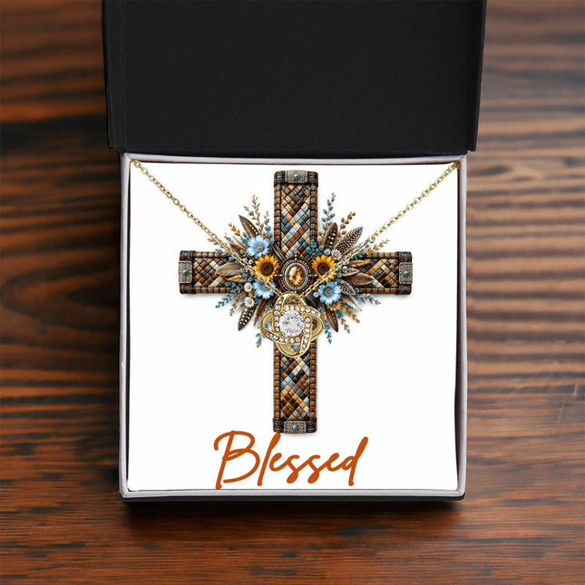 Blessed Cross Sunflowers | Christian Love Knot Necklace | Her Word