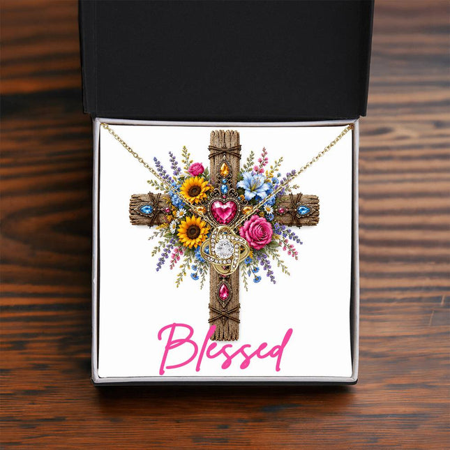 Blessed Cross Flowers | Christian Love Knot Necklace | Her Word