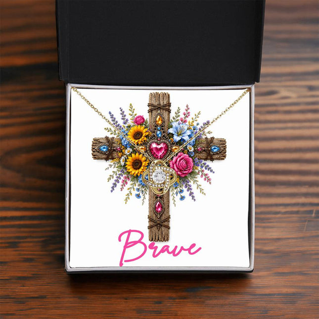 Brave Cross Flowers | Christian Love Knot Necklace | Her Word