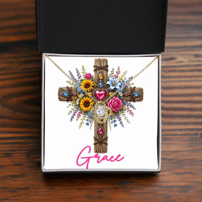 Grace Cross Flowers | Christian Love Knot Necklace | Her Word