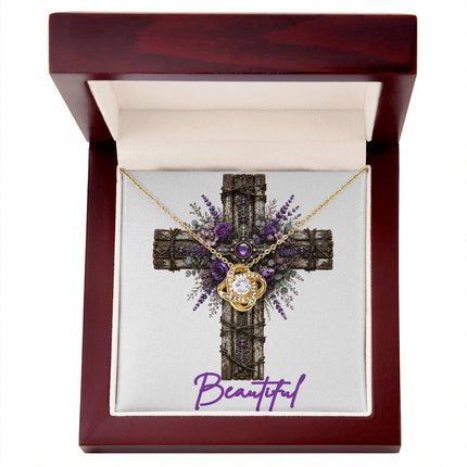 Beautiful Cross Lavender Sprigs | Christian Love Knot Necklace | Her Word