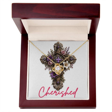 Cherished Cross Roses | Christian Love Knot Necklace | Her Word