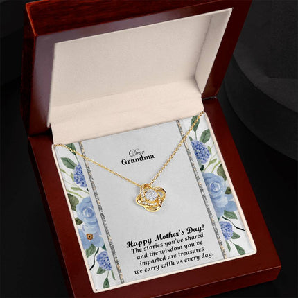 Christian love knot necklace with "Dear Grandma Happy Mother's Day Gift" message — modern Mother's Day gift for grandma, in luxury gift box