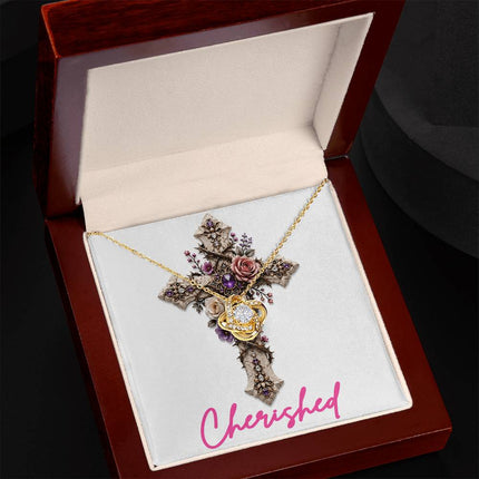Cherished Cross Roses | Christian Love Knot Necklace | Her Word