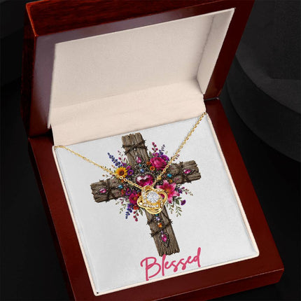 Blessed Cross Wildflowers | Christian Love Knot Necklace | Her Word
