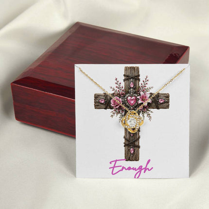Enough Cross Pink Flowers | Christian Love Knot Necklace | Her Word