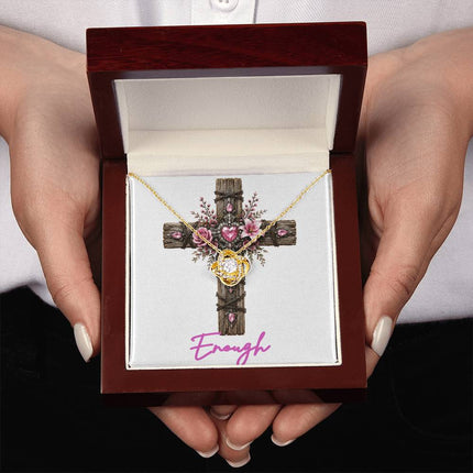 Enough Cross Pink Flowers | Christian Love Knot Necklace | Her Word