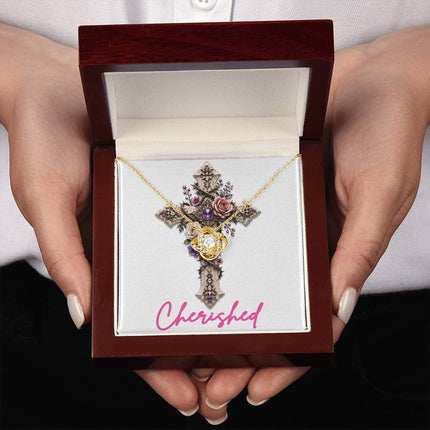 Cherished Cross Roses | Christian Love Knot Necklace | Her Word