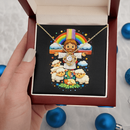 Jesus And Little Lambs | Christian Love Knot Necklace | Gift for Kids
