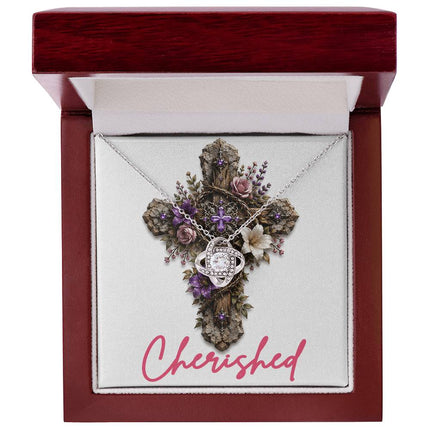 Cherished Cross Roses | Christian Love Knot Necklace | Her Word