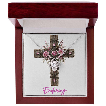 Enduring Cross Pink Flowers | Christian Love Knot Necklace | Her Word