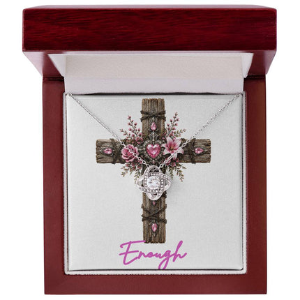 Enough Cross Pink Flowers | Christian Love Knot Necklace | Her Word