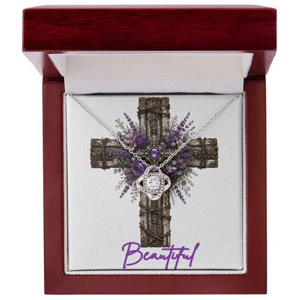 Beautiful Cross Lavender Sprigs | Christian Love Knot Necklace | Her Word