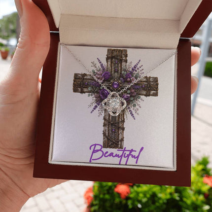 Beautiful Cross Lavender Sprigs | Christian Love Knot Necklace | Her Word