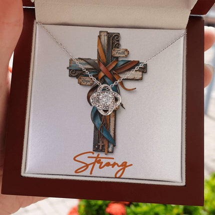 Strong Cross Faith Hope | Christian Love Knot Necklace | Her Word