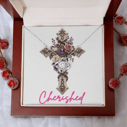 Cherished Cross Roses | Christian Love Knot Necklace | Her Word
