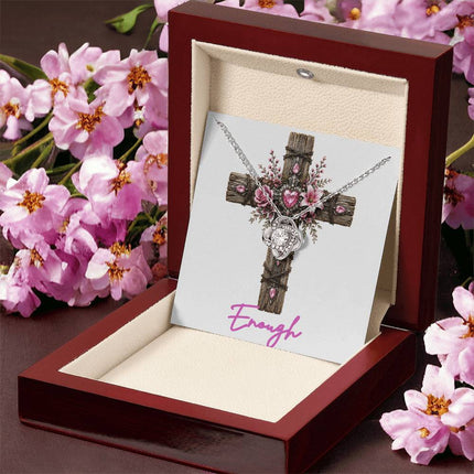 Enough Cross Pink Flowers | Christian Love Knot Necklace | Her Word