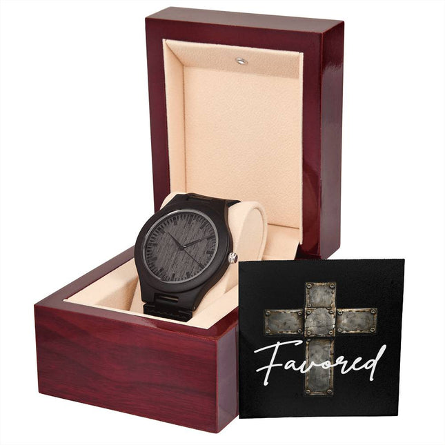 Favored Cross Engraved Wooden Watch – Christian Gift for Men