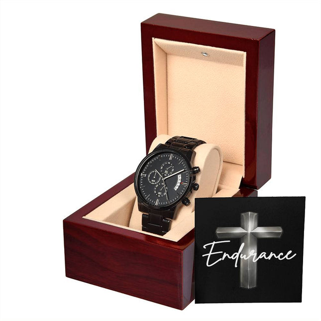 Endurance Cross Black Chronograph Watch – Christian Gift for Men