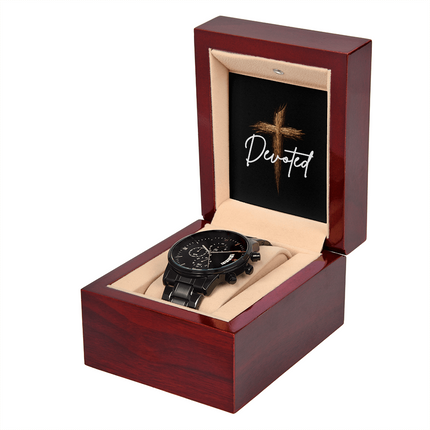 Devoted Cross Black Chronograph Watch – Christian Gift for Men