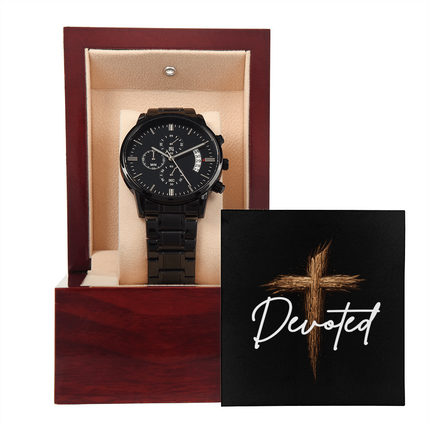 Devoted Cross Black Chronograph Watch – Christian Gift for Men