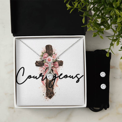 Courageous | Christian Alluring Beauty Necklace and Cubic Zirconia Earring Set | Gift for Her