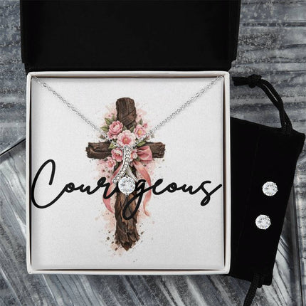Courageous | Christian Alluring Beauty Necklace and Cubic Zirconia Earring Set | Gift for Her