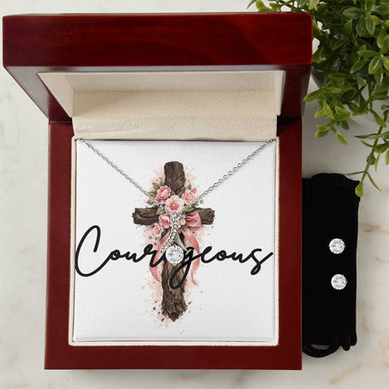 Courageous | Christian Alluring Beauty Necklace and Cubic Zirconia Earring Set | Gift for Her