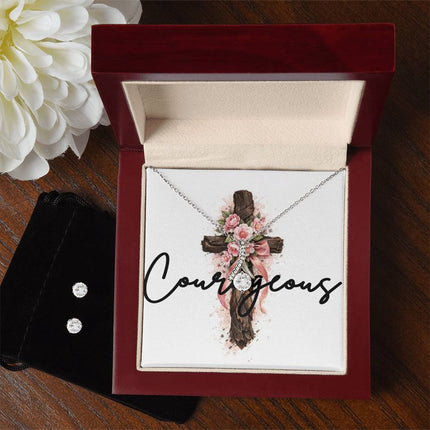 Courageous | Christian Alluring Beauty Necklace and Cubic Zirconia Earring Set | Gift for Her