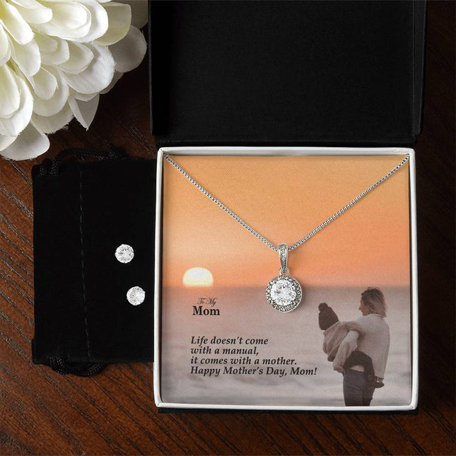 Christian eternal hope necklace with "Life Doesn't Come with a Manual It Comes with a" message — modern Mother's Day gift for mom, in luxury gift box