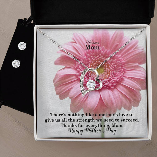 Christian forever love necklace with "A Mother's Love Gives Us Strength to Succeed" message — modern Mother's Day gift for mom, in luxury gift box