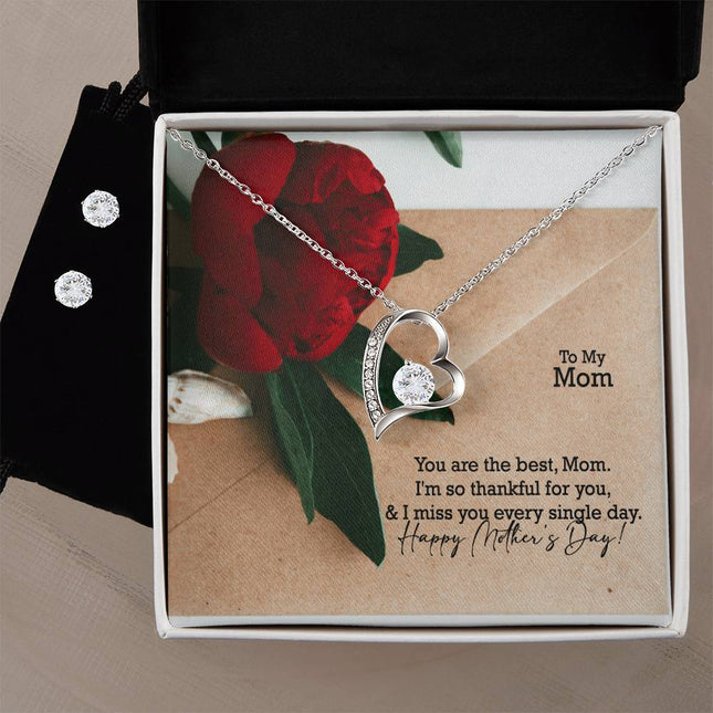 Christian forever love necklace with "You Are the Best Mom I'm Thankful & I Miss You" message — modern Mother's Day gift for mom, in luxury gift box