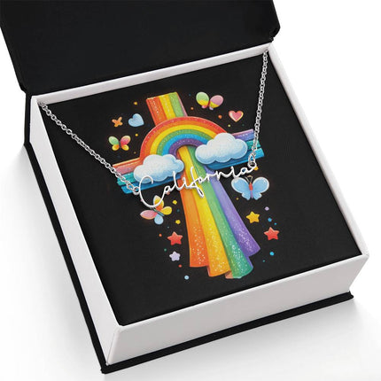 Rainbow Cross Butterfly | Christian Signature Name Necklace | Gift for Kids