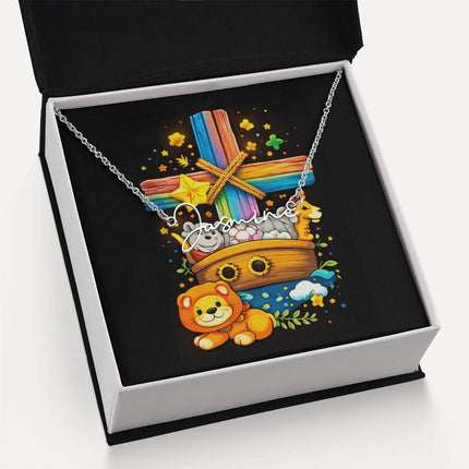 Rainbow Cross Noahs Ark | Christian Signature Name Necklace | Gift for Kids