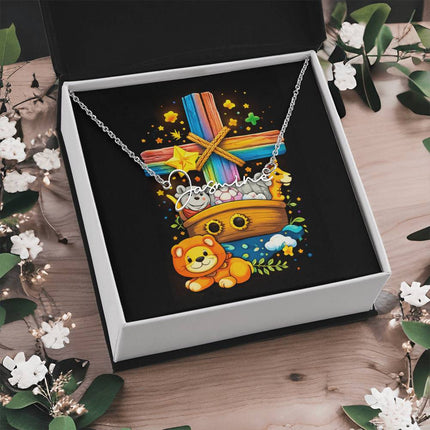 Rainbow Cross Noahs Ark | Christian Signature Name Necklace | Gift for Kids