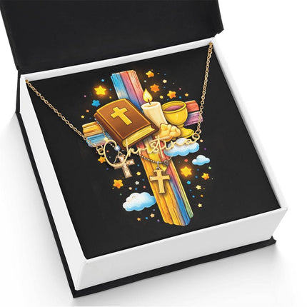 Rainbow Cross Bible And Cross | Christian Signature Name Necklace | Gift for Kids