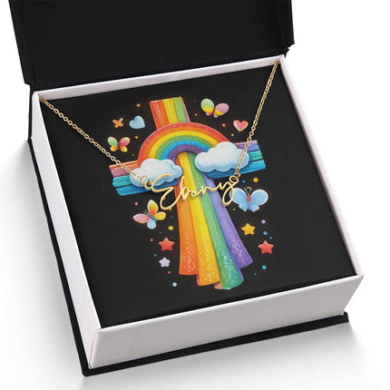 Rainbow Cross Butterfly | Christian Signature Name Necklace | Gift for Kids