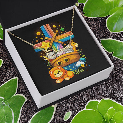 Rainbow Cross Noahs Ark | Christian Signature Name Necklace | Gift for Kids