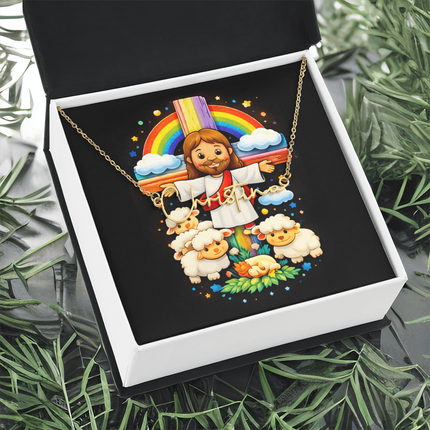 Jesus And Little Lambs | Christian Signature Name Necklace | Gift for Kids