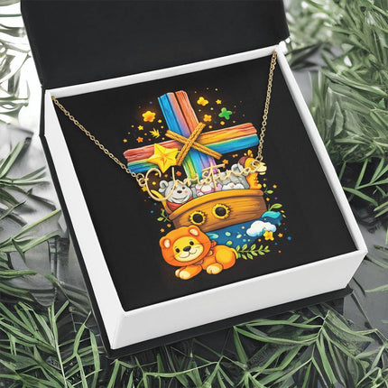 Rainbow Cross Noahs Ark | Christian Signature Name Necklace | Gift for Kids