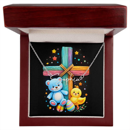 Rainbow Cross Teddy Bear | Christian Signature Name Necklace | Gift for Kids